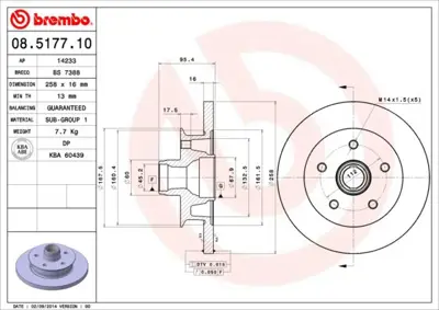 BREMBO 08.5177.10 Fren Dıskı On Standard Vw 251407617K MDC910 BDC3715 251407617F DDF5421 251407617N DF4241 8517720 BSF4646 BDC3764K