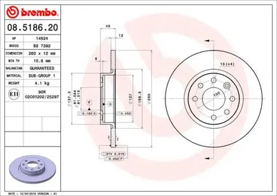 BREMBO 08.5186.20 Fren Dıskı On Standard Volvo 34596619 V1121P NBD180 3410297 24011201351 314823 BG2496 78BD29472 204823 34596
