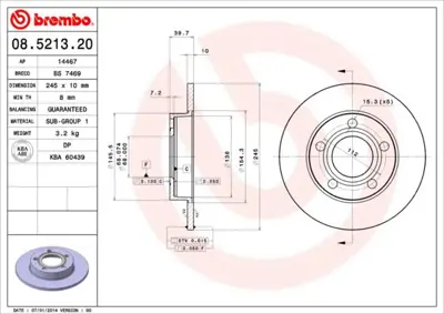 BREMBO 08.5213.20 Arka Fren Dıskı-245x10 5×112 Audı 895615601A 204778 8521320 DDF1232 BS4290 562192J 8E0615601P 562192B 800748 BG3673