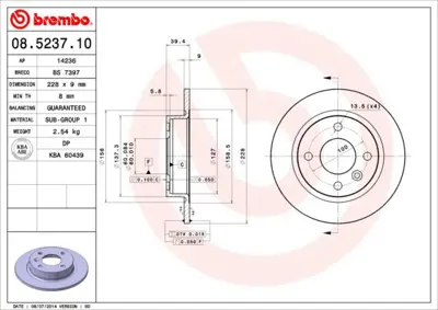 BREMBO 08.5237.10 Fren Dıskı Arka Standard Volvo BG732 34503862 BBD5041 1602154 BS7397 34326165 57313 8523710 D603200 8DD355103621