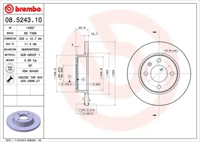 BREMBO 08.5243.10 Fren Dıskı On Standard Skoda 115430211 8290731 115430212 DDF359 MDC711 115430210 986478776 BBD4021 982000657 BG2909