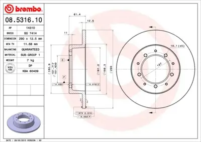 BREMBO 08.5316.10 Fren Dıskı Arka Standard Land Rover FTC1381 106298 MDK0142 494901 D1159 986478656 MDC468 FTC461 986479631 10764