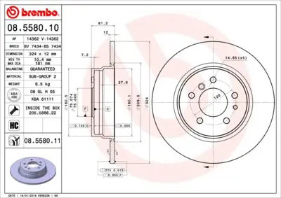 BREMBO 08.5580.11 Fren Dıskı Arka E31/E38 6757749 34216757749 6757748 353610635540 34216757748 1159900 10755 15653 8DD355122062 D1322