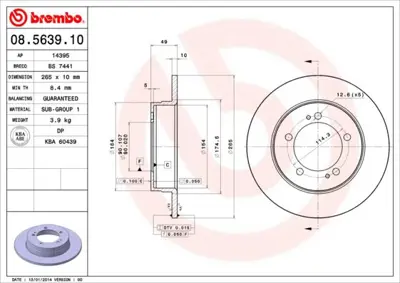 BREMBO 08.5639.10 Fren Dıskı Arka Standard Mıtsubıshı 986478707 MB587432 1815203037 MB587433 24011002431 561659J DF1429 DP597 BR5729 57495