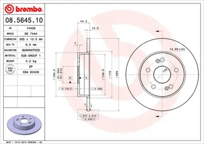 BREMBO 08.5645.10 Fren Dıskı Arka Standard Renault 7700800004 DDF5551 812025150 8564540 7701204297 DF1028 BG2698 DDF12131 7701205846 78BD42972