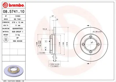 BREMBO 08.5741.10 Fren Dıskı On Standard Mazda 37665 652200 DA0133251 J3300301 38140 BS5220 26MZ004 98200066501 53886 J3300305