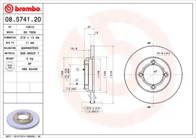 BREMBO 08.5741.20 Fren Dıskı On Standard Kıa BS5220 MDA0133251 DI338 BDC5102 8574120 800536 BD3252 BDC4748 812018102 HPD799