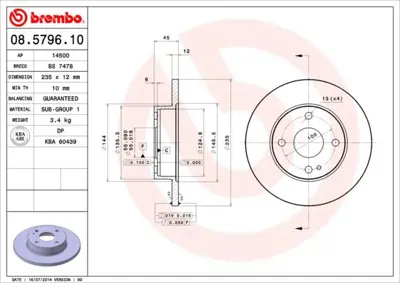 BREMBO 08.5796.10 Fren Dıskı On Standard Mazda 1265214 DB0Y33251B 52008 BS4389 RT4089GLT5 98200066601 BBD4944 FBD430 J3303047 RT4089GLT9