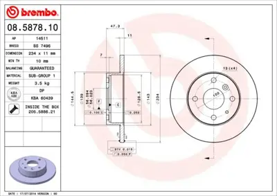 BREMBO 08.5878.10 Fren Dıskı On Standard Daıhatsu 812041103 24011101391 8587820 4351287727000 140135 986478500 4351287717 DDF386 14511 3501101J22A00