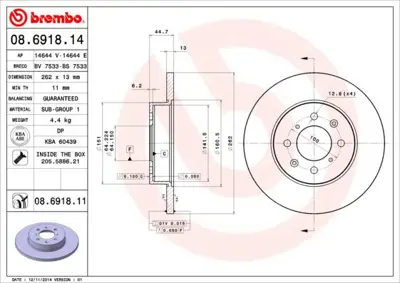 BREMBO 08.6918.11 Fren Dıskı On Uv Coated Mg SDB100500 1033014 WGR08721 5432 8691814 955633 WN872 562082BC 6027923 DSK741