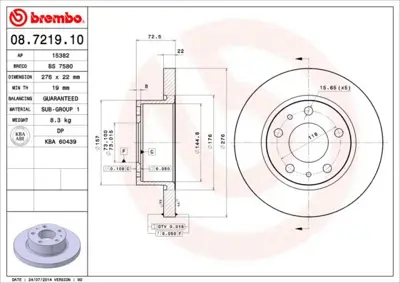 BREMBO 08.7219.10 Fren Dıskı On Standard Iveco 42470836 93104600 1815203645 17481 230625600 230570 DI956060 24012202621 986479162 BS7580