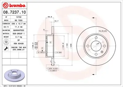 BREMBO 08.7237.10 Fren Dıskı On Standard Skoda 115430212 314306 BD4323 812067104 DF2775 DDF813 8723710 24011301931 204306 S3024P