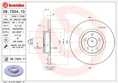 BREMBO 08.7354.11 Fren Dıskı On Uv Coated Alfa Romeo 60658567 415108 98084 BS4769B BG3420 33104421 353610022140 BDA166110 431602041190 360406010500