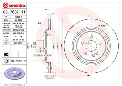 BREMBO 08.7607.11 Fren Dıskı Arka Mercedes M-Serısı W163 2001-2005 A1634230012 400361300 17052 BG3728 24350 BS5232 15385V 986478995 DF4196 50298