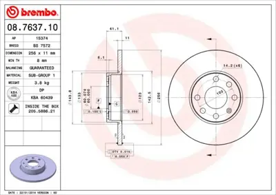 BREMBO 08.7637.10 Fren Dıskı On Standard Opel 569058 DDF1040 9117676 6106093 600404C 600404 92091700 DI0404C 360406038600 BG3402