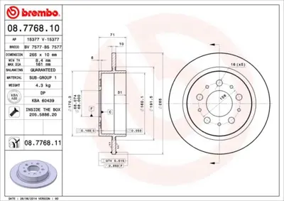 BREMBO 08.7768.10 Fren Dıskı Arka Standard Volvo 2718955 31262093 204844 BD1895 V1451P NBD767 DF7000 314844 DDF10601 610370520