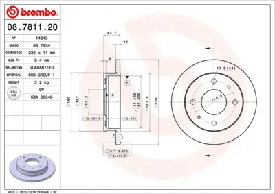 BREMBO 08.7811.20 Fren Dıskı On Standard Hyundaı 5171202110 DF4132 24011101251 DI587 H330I10 5171202110DS DDF1077 J3300515 986478727 8781120