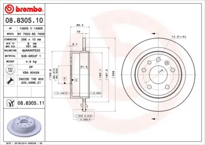 BREMBO 08.8305.11 Fren Dıskı Arka Uv Coated Saab D1433 MDC1380 12763591 24011002741PRPCSMS 986478478 8DD355121952 230796 676400 5057476 DSK2240