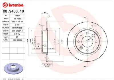 BREMBO 08.9466.10 Fren Dıskı Arka Standard Kıa 0K9AA26251C