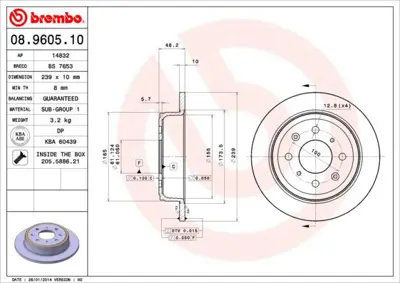 BREMBO 08.9605.10 Fren Dıskı Arka Standard Mg D2196 AC2196D 353611915540 GBD90817 BDC3649 FBD411 140222 202613 42510SK7000 608300