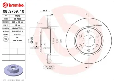 BREMBO 08.9759.10 Fren Dıskı Arka Standard Iveco 2996028 2155230021 WD01879 BS7263 BCR315A BN0909 231038C 93229100 55291 BG4164