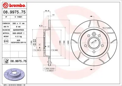 BREMBO 08.9975.75 Fren Dıskı Arka Max Ford 1253962 30769113 BG3897C 92133800 250135452 1223568 1815204853 24011101581 DDF1227 DF4422