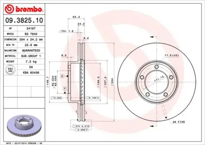 BREMBO 09.3825.10 Fren Dıskı On Standard Jaguar NBD097 CAC2647 C32764E C32764 GBD329 BDC3324 BG106 92031600 BG2507 JLM776
