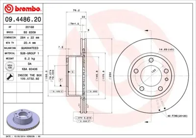 BREMBO 09.4486.20 Fren Dıskı On Standard Bmw 34111163135 DF1565 WN352 BS3201 BS3170C BS7871 52487 9448620 34111151656 VBD229