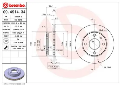 BREMBO 09.4914.34 Fren Dıskı On Standard Ford 5022659 DI952190 1629474 BD291V 1629482 BBD4686 6158204 BG367C 6158210 F1251V