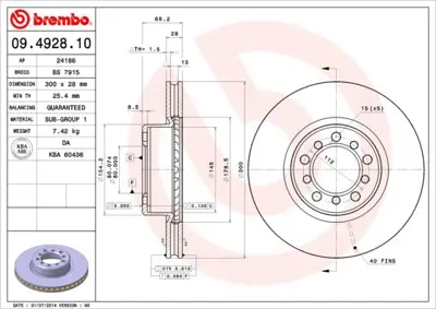 BREMBO 09.4928.10 Fren Dıskı On Mercedes W126 M103 A1264210512 128112E 634510 400140820 DF1586 428102 1264210412 520371 78BD08052 B2046V
