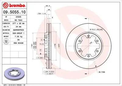 BREMBO 09.5055.10 Fren Dıskı On Standard Ford 402060F000 478532D BD3101 45513 BS3921 815151535 986AB9521 426109 ADN14368 MDC859