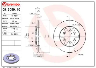 BREMBO 09.5059.10 Fren Dıskı On Standard Nıssan 4020601G00 BD6013 812014129 F026A00921 6014141 DDF4211 986AB9773 986AB6398 4020604G00 DDF421