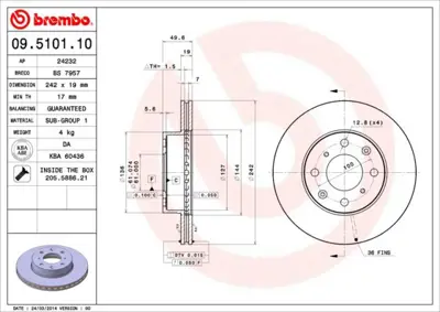 BREMBO 09.5101.10 Fren Dıskı On Standard Honda 45251SE0010 H1091V 986AB5363 636610 6281500 45251SEO010 DDF294 24011901041 202607 HP53498