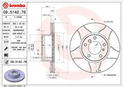 BREMBO 09.5142.76 Fren Dıskı On Max Bmw 34111159897 34111160936 34111158040 1062024 24032201031 150126400 9514220 B2201V X24230 NBD156