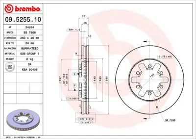 BREMBO 09.5255.10 Fren Dıskı On Standard Nıssan 4020602N00 9674410 BD6744 4020609G01 4020602N01 78BD67442 55080004 92074700 1676011080 78RBD26744