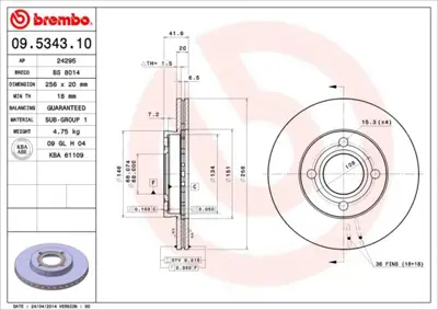 BREMBO 09.5343.10 Fren Dıskı On Standard Audı 853615301C GBD908 24012001201 DSK526 617610 204750 8618 DF1531 360406000800 53935