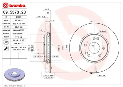 BREMBO 09.5373.20 Fren Dıskı On Mercedes Sl R129 A1244212612 400141900 230300 DDF2681 A124421261264 DDF268 428103 955362 1815203319 DSK929