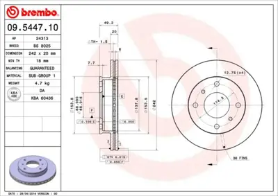 BREMBO 09.5447.10 Fren Dıskı On Standard Nıssan 4020690J01 98200056201 52328 611310 230248 24012001521 6025903 HPD919 BG632 431602041790