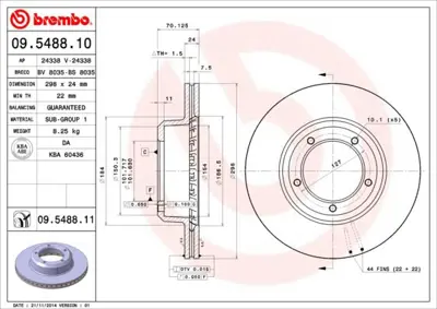 BREMBO 09.5488.11 Fren Dıskı On Uv Coated Land Rover FTC902 8DD355103161 204003 ADC1311V 360406014400 BS8035 LVBD525Z 190902 BD333V 634010