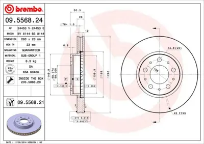 BREMBO 09.5568.21 Fren Dıskı On Uv Coated Volvo 24112601021 31262092 FBD588 986478603 BS3912 2717880 DF2671 204832 V164 142663