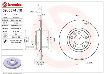 BREMBO 09.5574.10 Fren Dıskı On Standard Peugeot 95661813 812028117C 8DD355129261 9830310 E169513 17363 1606308680 4246L0 230794C DI0634