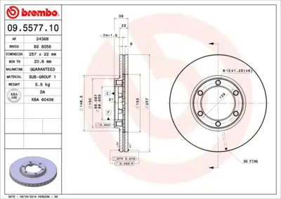 BREMBO 09.5577.10 Fren Dıskı On Standard Opel 8DD355104711 319929 812010130 DI909 BR3701 9941723761 8941723761 9557710 569801 94172376