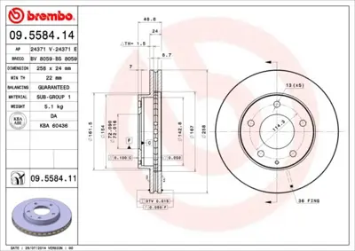 BREMBO 09.5584.14 Fren Dıskı On Standard Ford GA4Y3325XJ GA5Y3325XD GA5Y3325X 3395510 DF2704 GA4Y3325X 92062000 GA4Y3325XA GA4Y3325XE 186457