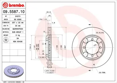 BREMBO 09.5587.10 Fren Dıskı On Standard Hyundaı 5171228300 851270001 6014281 BDC3955 DI955181 DF1428 DDF482 561642B X24373 DSK611
