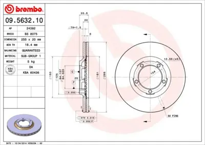 BREMBO 09.5632.10 Fren Dıskı On Standard Mıtsubıshı MB238495 197165 24012001391 DF2609 313014 DDF3491 9563210 MB150810 NBD378 BD7030