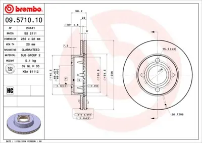 BREMBO 09.5710.10 Fren Dıskı On Standard Audı 895615301A 16096 V363 603220 61771 DDF319 98200054201 24012201081 100121400 1155211088