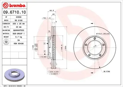 BREMBO 09.6710.10 Fren Dıskı On Standard Toyota BS7200 4351226090 BD2609 6027451 MDC1072 DF426 16235 D6124710 982000803 DF2745T