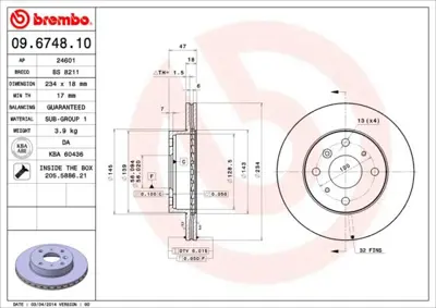 BREMBO 09.6748.10 Fren Dıskı On Standard Daıhatsu 4351287725000 YH2511 561558J 4351287723 4351287723000 ADC0606V DDF649 4351287725 J3306009 BD7722