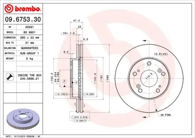 BREMBO 09.6753.30 Fren Dıskı On Standard Honda 45251S30000 MFD2434 BR2271C 26HO044 J3304058 ADH24394 DI434C CBR361 H03735 60434C