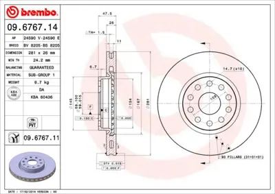 BREMBO 09.6767.11 Fren Dıskı On Uv Coated Alfa Romeo 46449390 D2228 1815202335V D2321 92093900 230409C 426113 561987BC 426133 BG3078